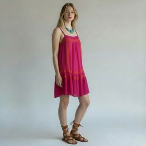 Rachel Rachel Roy Mexico City Drop Waist Mini Dress Fuchsia Orange Lace Sheer